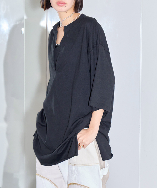 CITYSHOP(シティーショップ)の「《追加》KEY NECK Tシャツ(Tシャツ/カットソー・レディース・ブラック/ホワイト・FREE)」の8枚目の写真