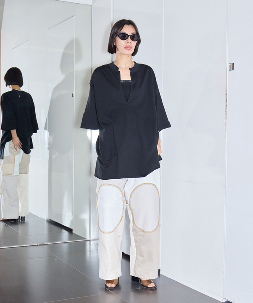CITYSHOP(シティーショップ)の「《追加》KEY NECK Tシャツ(Tシャツ/カットソー・レディース・ブラック/ホワイト・FREE)」の9枚目の写真