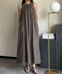 バックリボンギャザーアメスリロングワンピース