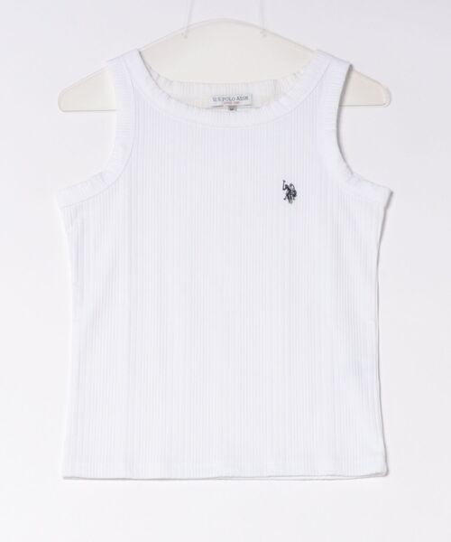 U.S. POLO ASSN.（ユーエスポロアッスン）の「【U.S. POLO ASSN./ユーエスポロアッスン】【細見え シンプルブランドロゴ刺繍】ワンポイントリブタンクトップ 着痩せ 伸縮性 インナー 重ね着 春 夏（タンクトップ・レディース・ネイビー/オフホワイト/ブラック・MEDIUM/LARGE）」の2枚目の写真