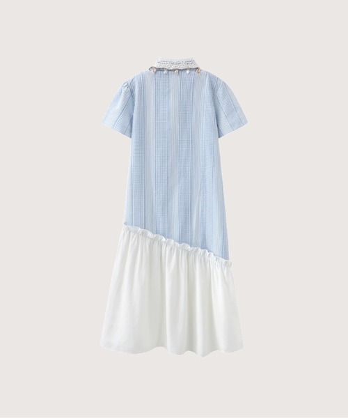 Lace Collar Asymmetry Docking Shirt Dress（ワンピース）｜LA POMME