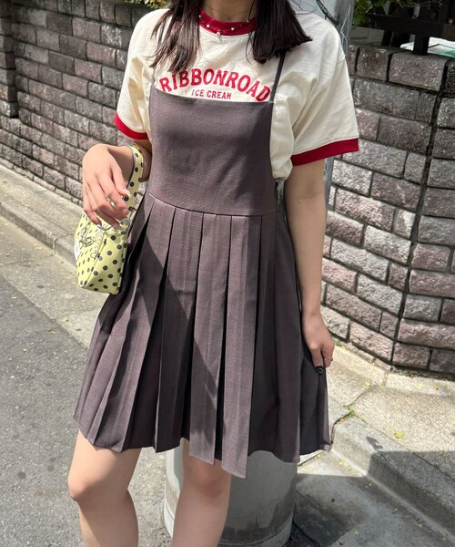 CIAOPANIC(チャオパニック)の「(ドット柄・無地)プリーツキャミチュニックワンピース(チュニック・レディース・ベージュ/グレー/チャコールグレー・ONE SIZE)」の2枚目の写真