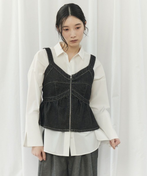 CIEL'AIR(シエルエアー)の「DENIM BUSTIER(デニムビスチェ)(その他トップス・レディース・ブルー/ブラック・FREE)」の1枚目の写真