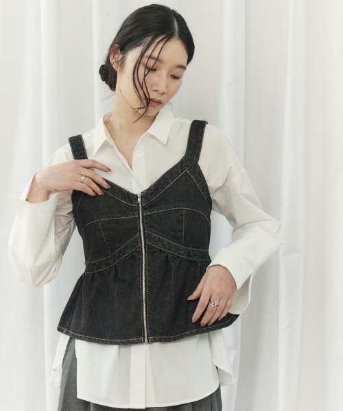 CIEL'AIR(シエルエアー)の「DENIM BUSTIER(デニムビスチェ)(その他トップス・レディース・ブルー/ブラック・FREE)」の4枚目の写真