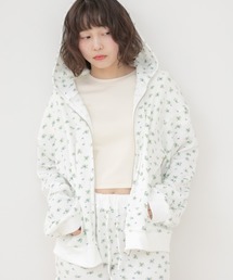 花柄ワッフルジップパーカー/パーカー レディース ジップパーカー ダブルジップ フーディー 花柄 小花柄 ワッフル素材 羽織り 長袖 ライトアウター セットアップ 韓国ファッション カジュアル ガーリー 秋 秋服 秋コーデ 秋冬 秋冬コーデ レイヤード 長袖コーデ ノームコア オフホワイト ネイビー