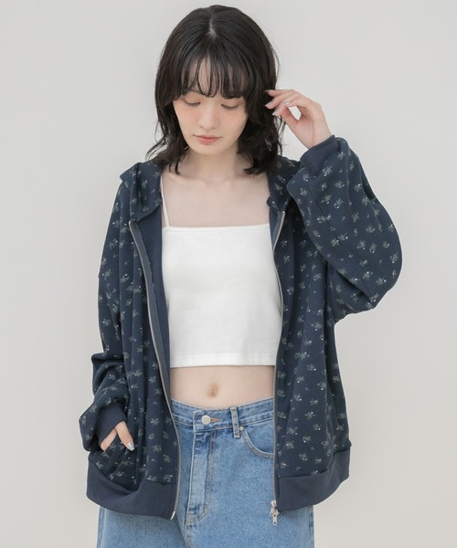 HEILIS(ヘイリス)の「花柄ワッフルジップパーカー/パーカー レディース ジップパーカー ダブルジップ フーディー 花柄 小花柄 ワッフル素材 羽織り 長袖 ライトアウター セットアップ 韓国ファッション カジュアル ガーリー 秋 秋服 秋コーデ 秋冬 秋冬コーデ レイヤード 長袖コーデ ノームコア オフホワイト ネイビー(パーカー・レディース・オフホワイト/ネイビー・FREE)」の5枚目の写真