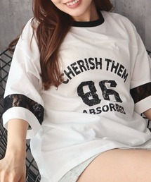 袖レース切替ナンバリングプリントTシャツ