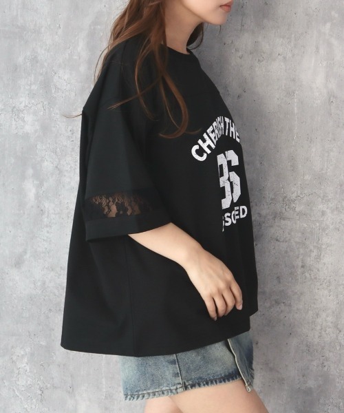 INTERPLANET（インタープラネット）の「袖レース切替ナンバリングプリントTシャツ（Tシャツ/カットソー・レディース・ブラック/オフホワイト・MEDIUM/LARGE）」の15枚目の写真