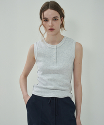 MOTT（モット）の「ワッフルボタンスリーブレス-Melange（Tシャツ/カットソー）」