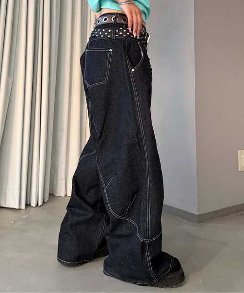 sedacle（セダクル）の「ダブルウエストバレルデニム（デニムパンツ・メンズ・ブラック/ライトブルー・LARGE/MEDIUM/SMALL）」の4枚目の写真