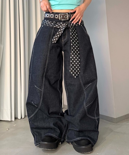 sedacle（セダクル）の「ダブルウエストバレルデニム（デニムパンツ・メンズ・ブラック/ライトブルー・LARGE/MEDIUM/SMALL）」の3枚目の写真