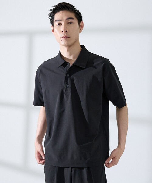 ABAHOUSE GRAY(アバハウスグレイ)の「【セットアップ対応】360°ストレッチ リップストップ リラックス ポロシャツ/ 吸水速乾 / 遮熱 / UVカット(ポロシャツ・メンズ・ネイビー/チャコールグレー/ブラック・48/46/50)」の2枚目の写真