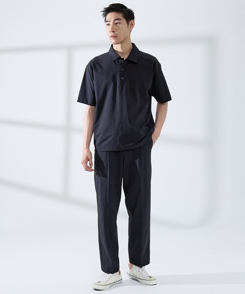 ABAHOUSE GRAY(アバハウスグレイ)の「【セットアップ対応】360°ストレッチ リップストップ リラックス ポロシャツ/ 吸水速乾 / 遮熱 / UVカット(ポロシャツ・メンズ・ネイビー/チャコールグレー/ブラック・48/46/50)」の4枚目の写真