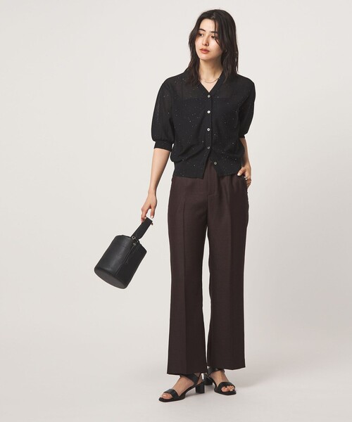 green label relaxing(グリーンレーベルリラクシング)の「スパンコール ラメ Vネック ニット カーディガン(カーディガン/ボレロ・レディース・オフホワイト/ブラウン/ブラック・FREE)」の6枚目の写真
