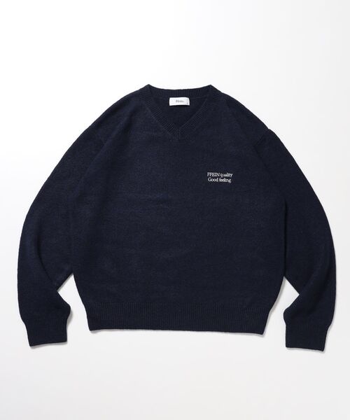 FFEIN（フェイン）の「【FFEIN(フェイン)】ウール混Vネックニット / ウール混 刺繍 ニット Vネック ユニセックス（ニット/セーター・メンズ・ブラック/グレー/ブラウン/アイボリー/ミント/イエロー/ネイビー/ピンク・SMALL/LARGE/MEDIUM）」の6枚目の写真
