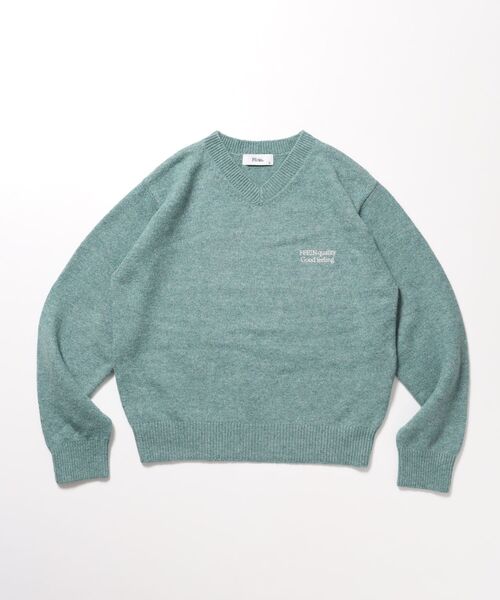 FFEIN（フェイン）の「【FFEIN(フェイン)】ウール混Vネックニット / ウール混 刺繍 ニット Vネック ユニセックス（ニット/セーター・メンズ・ブラック/グレー/ブラウン/アイボリー/ミント/イエロー/ネイビー/ピンク・SMALL/LARGE/MEDIUM）」の5枚目の写真