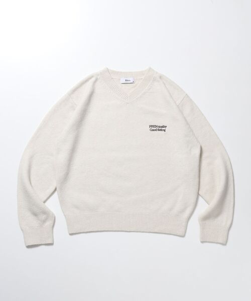 FFEIN（フェイン）の「【FFEIN(フェイン)】ウール混Vネックニット / ウール混 刺繍 ニット Vネック ユニセックス（ニット/セーター・メンズ・ブラック/グレー/ブラウン/アイボリー/ミント/イエロー/ネイビー/ピンク・SMALL/LARGE/MEDIUM）」の21枚目の写真