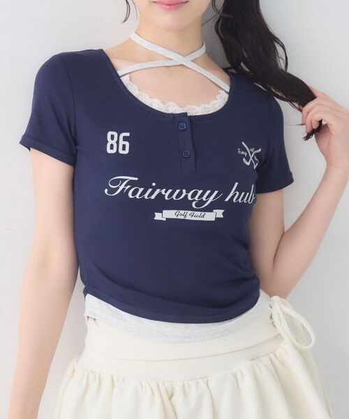 ems excite（エムズエキサイト）の「スポーティーレイヤードカットソー（Tシャツ/カットソー・レディース・ホワイト/ピンク/ダークブルー・FREE）」の2枚目の写真