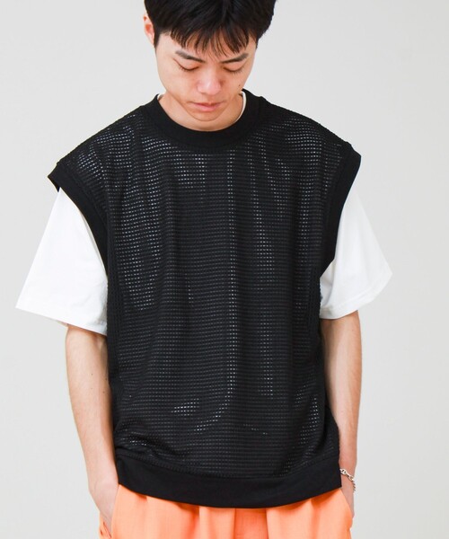GLOSTER(グロスター)の「【2点セット】メッシュベスト アンサンブルTEE(Tシャツ/カットソー・メンズ・グレイッシュベージュ/ブラック・L/M/S)」の3枚目の写真