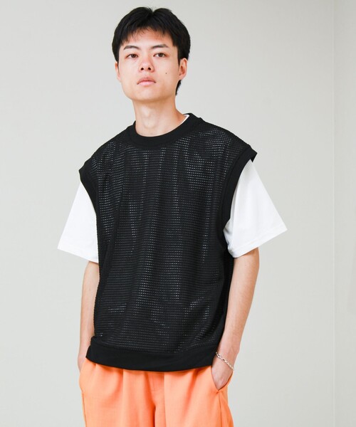 GLOSTER(グロスター)の「【2点セット】メッシュベスト アンサンブルTEE(Tシャツ/カットソー・メンズ・グレイッシュベージュ/ブラック・L/M/S)」の4枚目の写真