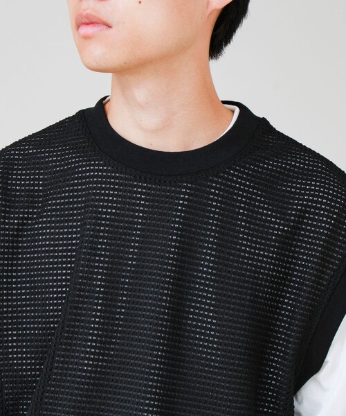GLOSTER(グロスター)の「【2点セット】メッシュベスト アンサンブルTEE(Tシャツ/カットソー・メンズ・グレイッシュベージュ/ブラック・L/M/S)」の6枚目の写真