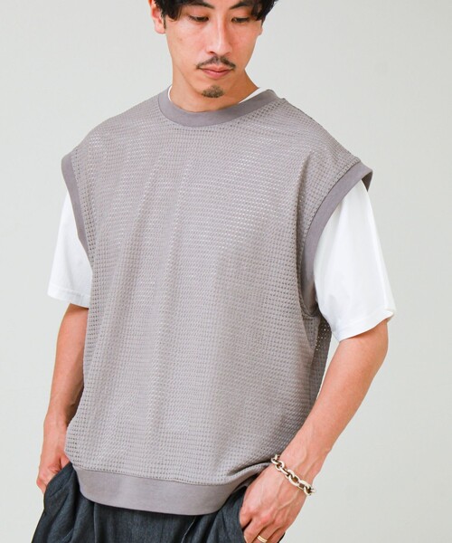 GLOSTER(グロスター)の「【2点セット】メッシュベスト アンサンブルTEE(Tシャツ/カットソー・メンズ・グレイッシュベージュ/ブラック・L/M/S)」の12枚目の写真
