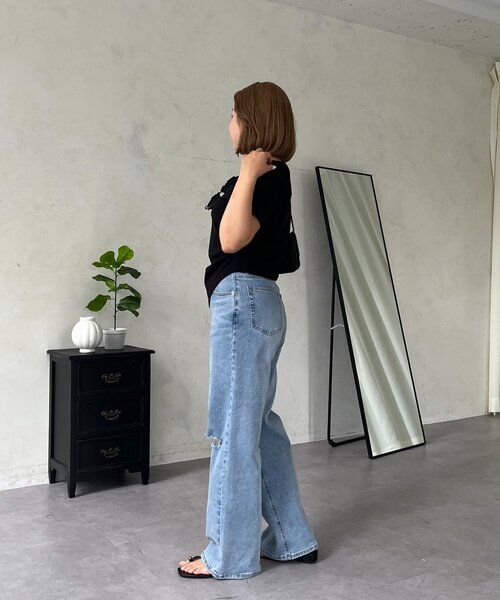 prose verse（プロズヴェール）の「【MOMO】サイドギャザードレープTシャツ（Tシャツ/カットソー・レディース・オフホワイト/ブラック・LARGE/MEDIUM）」の10枚目の写真