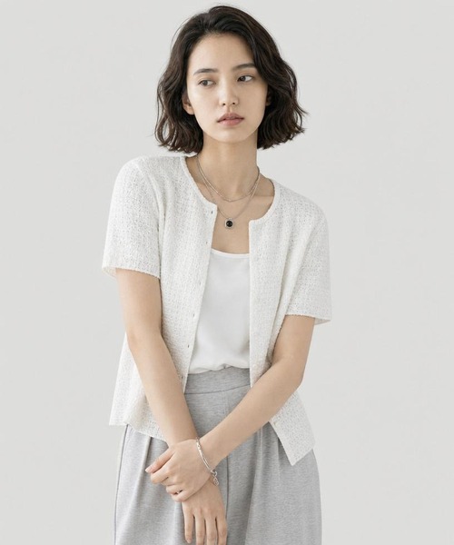 GLOBAL WORK（グローバルワーク）の「シャーリングレース2WAYカーディガン/901573（カーディガン/ボレロ・レディース・オフホワイト/マスタード/ブラック・LARGE/MEDIUM）」の6枚目の写真