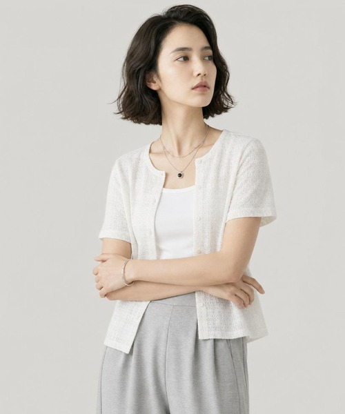 GLOBAL WORK（グローバルワーク）の「シャーリングレース2WAYカーディガン/901573（カーディガン/ボレロ・レディース・オフホワイト/マスタード/ブラック・LARGE/MEDIUM）」の7枚目の写真