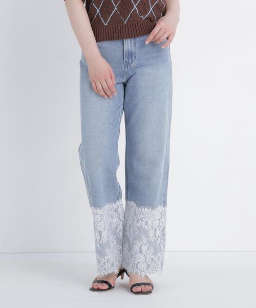 NATURAL BEAUTY BASIC(ナチュラルビューティーベーシック)の「ヘムレースワイドデニム(デニムパンツ・レディース・ブルー・SMALL/P/S/MEDIUM)」の2枚目の写真