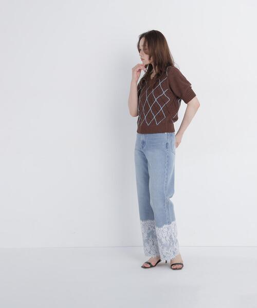 NATURAL BEAUTY BASIC(ナチュラルビューティーベーシック)の「ヘムレースワイドデニム(デニムパンツ・レディース・ブルー・SMALL/P/S/MEDIUM)」の8枚目の写真