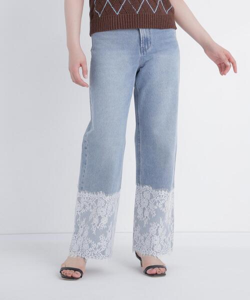NATURAL BEAUTY BASIC(ナチュラルビューティーベーシック)の「ヘムレースワイドデニム(デニムパンツ・レディース・ブルー・SMALL/P/S/MEDIUM)」の9枚目の写真