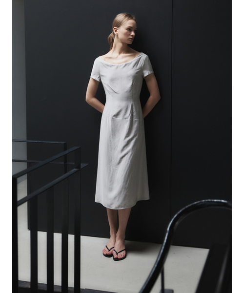 LETQSTUDIO(レチケットスタジオ)の「ストライプドレープネックドレス、トープグレー(ワンピース・レディース・その他・SMALL/MEDIUM)」の1枚目の写真