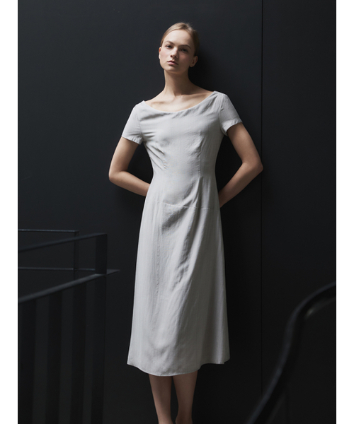 LETQSTUDIO(レチケットスタジオ)の「ストライプドレープネックドレス、トープグレー(ワンピース・レディース・その他・SMALL/MEDIUM)」の2枚目の写真