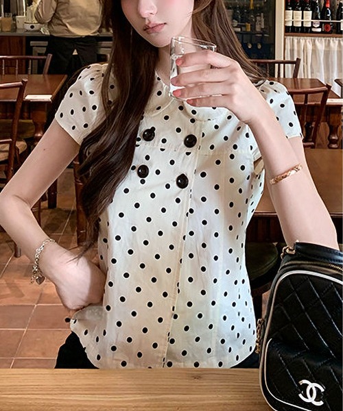 MAISON DE THERESE(メゾン ド テレーズ)の「ドット水玉柄可愛いドールカラー半袖シャツ レディース 夏新作 着痩せシルエット 万能カジュアルブラウス(シャツ/ブラウス・レディース・アイボリー・M)」の11枚目の写真