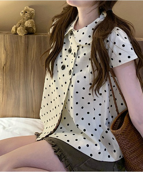 MAISON DE THERESE(メゾン ド テレーズ)の「ドット水玉柄可愛いドールカラー半袖シャツ レディース 夏新作 着痩せシルエット 万能カジュアルブラウス(シャツ/ブラウス・レディース・アイボリー・M)」の15枚目の写真