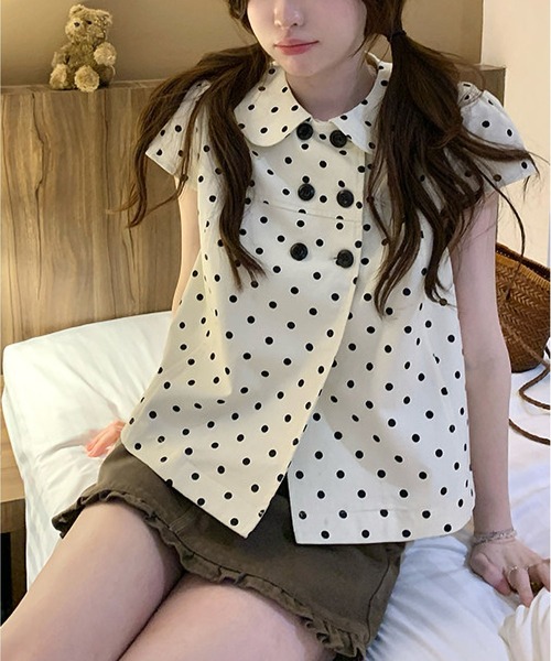 MAISON DE THERESE(メゾン ド テレーズ)の「ドット水玉柄可愛いドールカラー半袖シャツ レディース 夏新作 着痩せシルエット 万能カジュアルブラウス(シャツ/ブラウス・レディース・アイボリー・M)」の20枚目の写真