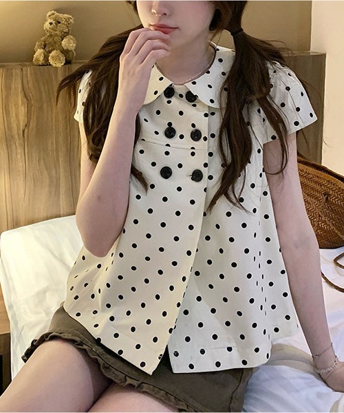 MAISON DE THERESE(メゾン ド テレーズ)の「ドット水玉柄可愛いドールカラー半袖シャツ レディース 夏新作 着痩せシルエット 万能カジュアルブラウス(シャツ/ブラウス・レディース・アイボリー・M)」の22枚目の写真