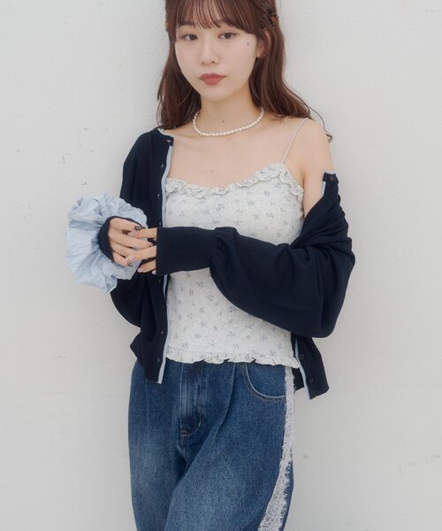 DISCOAT（ディスコート）の「【umm.】衿フリル小花柄カップ付きキャミソール（タンクトップ・レディース・ネイビー/ライトグレー/オフホワイト・FREE）」の20枚目の写真