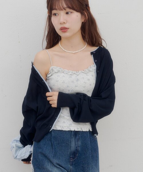DISCOAT（ディスコート）の「【umm.】衿フリル小花柄カップ付きキャミソール（タンクトップ・レディース・ネイビー/ライトグレー/オフホワイト・FREE）」の21枚目の写真