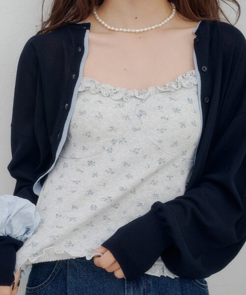 DISCOAT（ディスコート）の「【umm.】衿フリル小花柄カップ付きキャミソール（タンクトップ・レディース・ネイビー/ライトグレー/オフホワイト・FREE）」の14枚目の写真