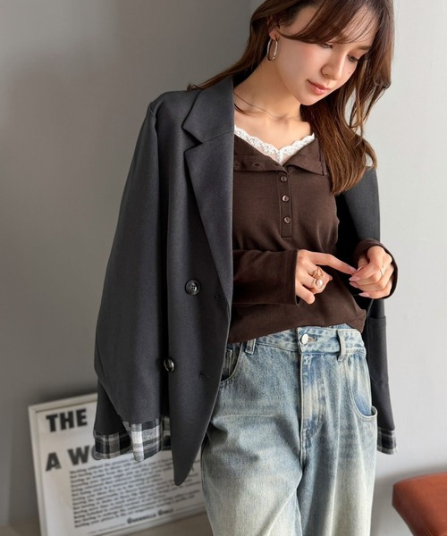 mily bilet(ミウィビレット)の「《10月下旬再入荷!予約受付中》【mily bilet】いつものトップスをひとさじ甘く。レースレイヤード見えヘンリーネックトップス(長袖)(Tシャツ/カットソー・レディース・アイボリー系1/ブラウン/グレー系1・LARGE/MEDIUM/SMALL/X-LARGE)」の19枚目の写真
