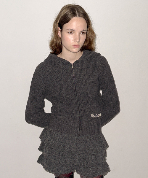 SN Pocket Logo Zip‑up Hoodie Knit — худи‑кардиган на молнии (антрацит)