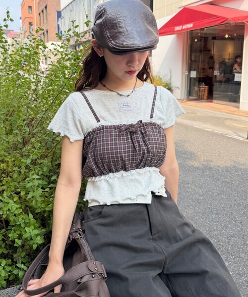 w closet(ダブルクローゼット)の「チェックビスチェ(キャミソール・レディース・ブラウン/レッド/ブルー/グリーン・FREE)」の2枚目の写真