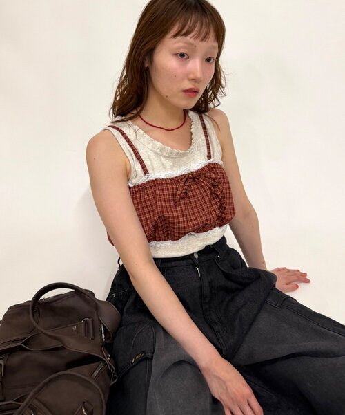 w closet(ダブルクローゼット)の「チェックビスチェ(キャミソール・レディース・ブラウン/レッド/ブルー/グリーン・FREE)」の4枚目の写真