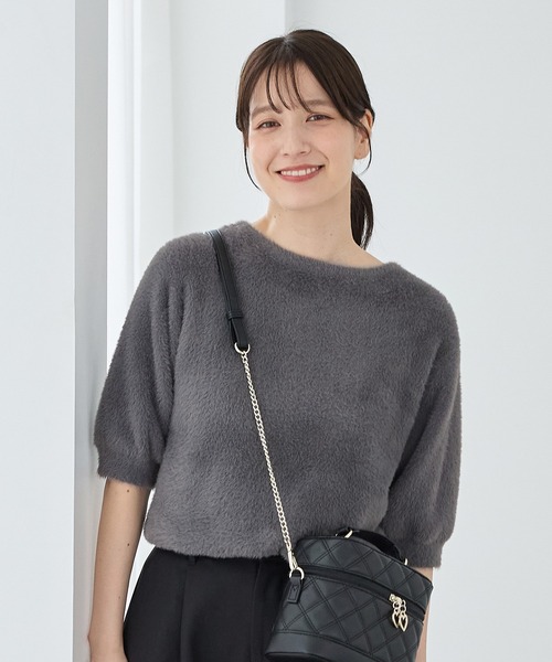 Honeys（ハニーズ）の「半袖シャギーニット（ニット/セーター・レディース・ブラウン/アイボリー/グレー/オリーブ/ピンク系・L/M）」の3枚目の写真