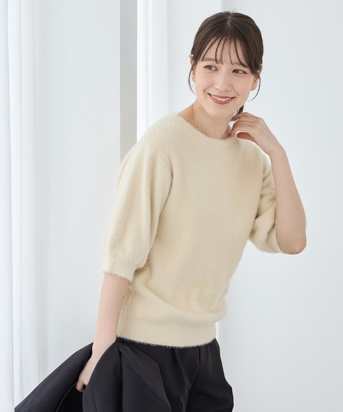 Honeys（ハニーズ）の「半袖シャギーニット（ニット/セーター・レディース・ブラウン/アイボリー/グレー/オリーブ/ピンク系・L/M）」の7枚目の写真