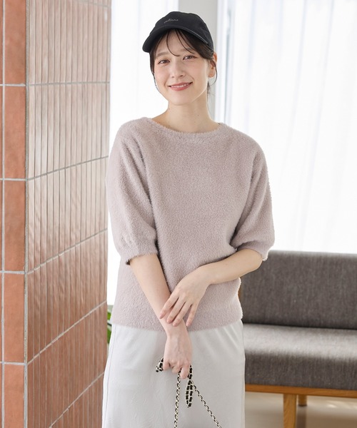 Honeys（ハニーズ）の「半袖シャギーニット（ニット/セーター・レディース・ブラウン/アイボリー/グレー/オリーブ/ピンク系・L/M）」の12枚目の写真