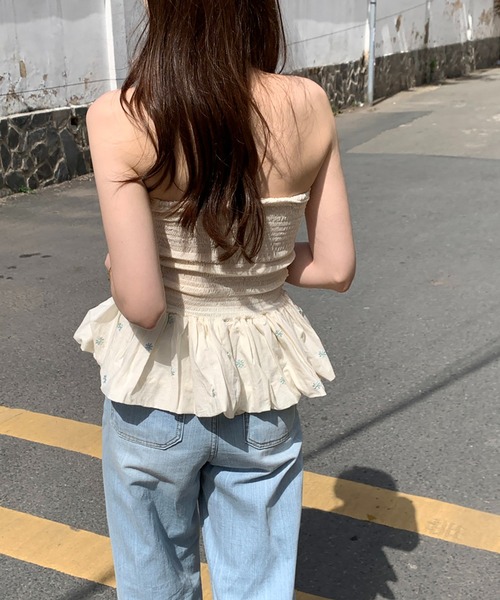 Girly Doll（ガーリードール）の「ペプラムギャザーチューブトップ（チューブトップ・レディース・ベージュ/ブラック/チェック・FREE）」の13枚目の写真
