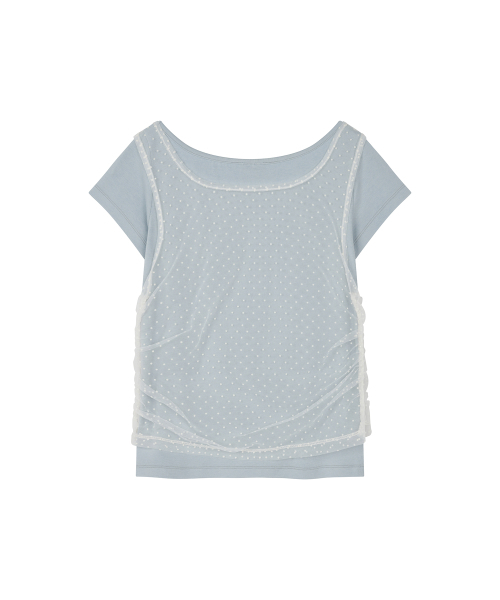 LMR(エルエムアール)の「ツーウェイレースシャーリングレイヤード半袖Tシャツ スカイブルー / ホワイト(Tシャツ/カットソー・レディース・スカイブルー・FREE)」の12枚目の写真